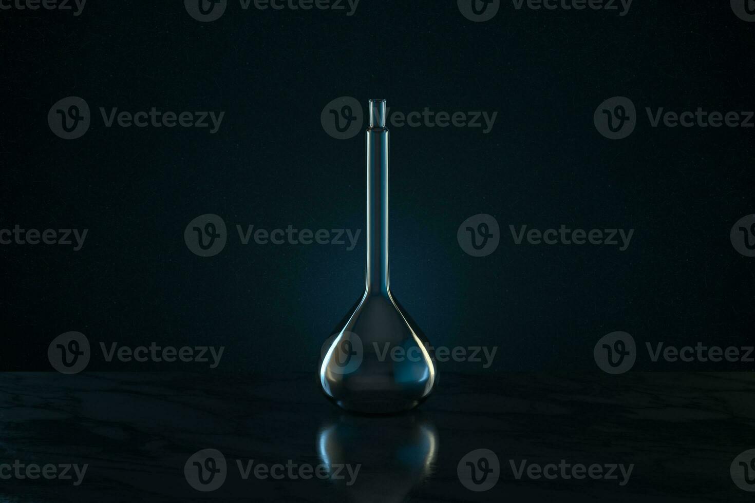 Chemistry glassware with dark background, 3d rendering. photo