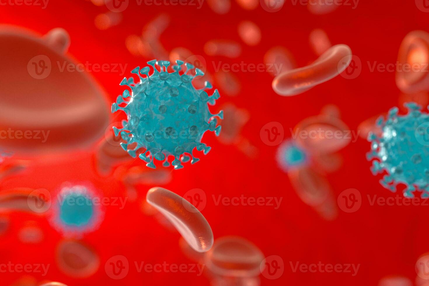 Dispersed corona viruses with blood background, 3d rendering photo