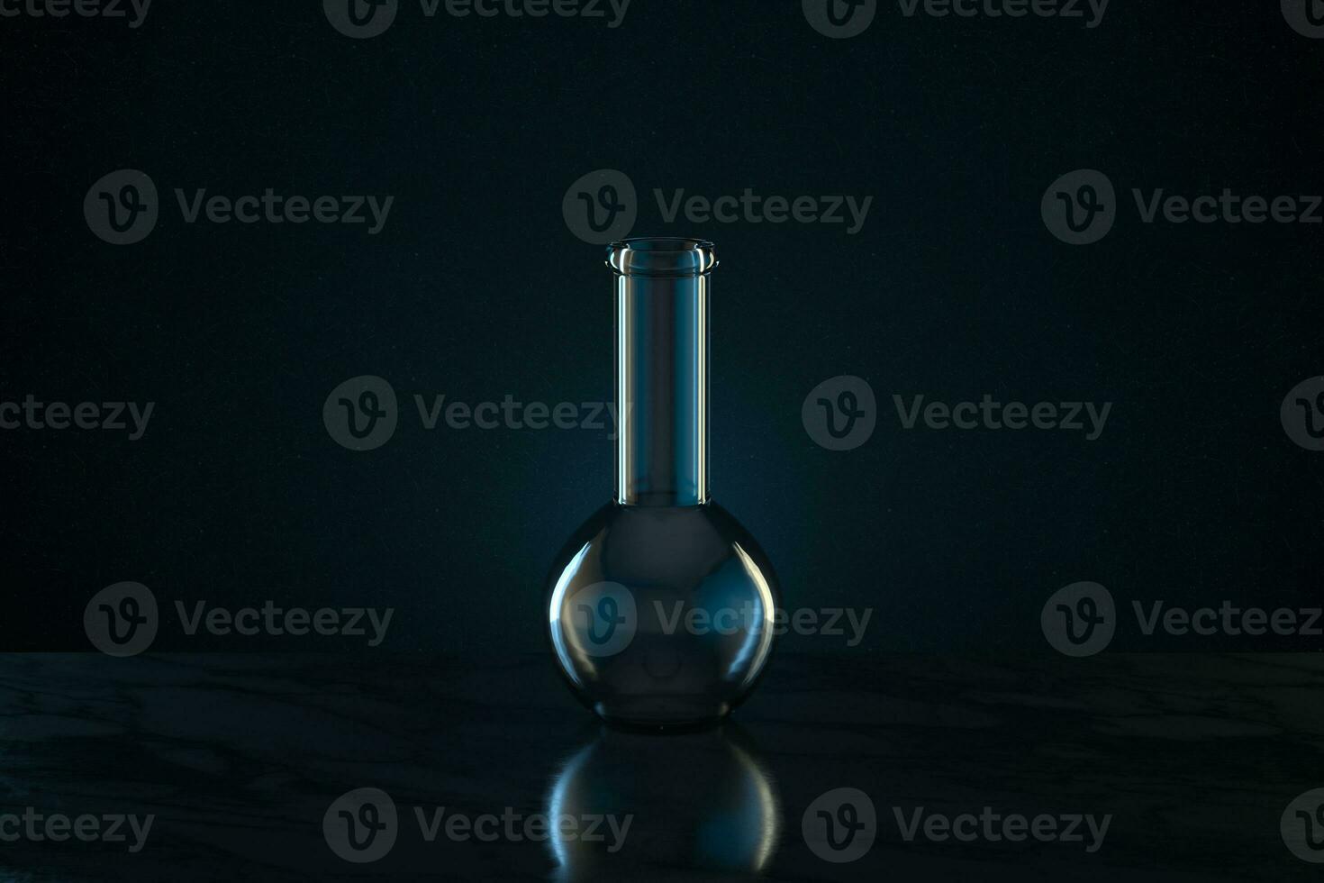 Chemistry glassware with dark background, 3d rendering. photo