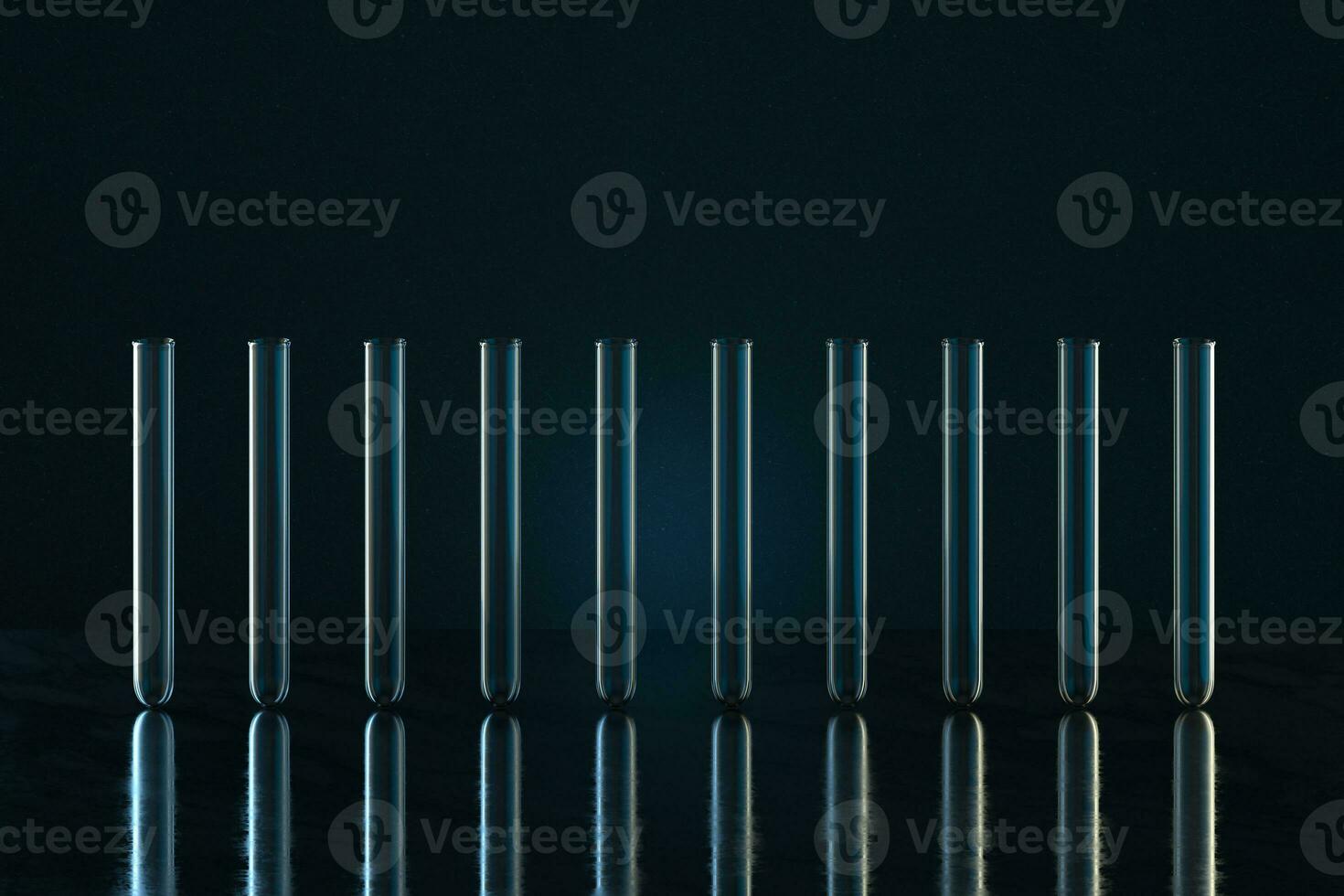 Chemistry glassware with dark background, 3d rendering. photo