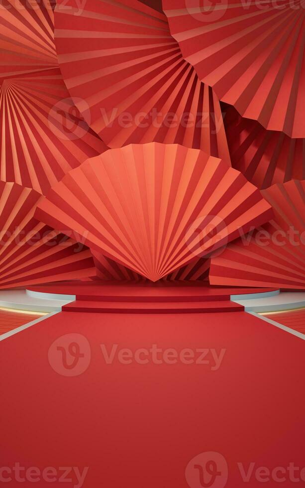 Folding fans with Chinese style background, 3d rendering. photo