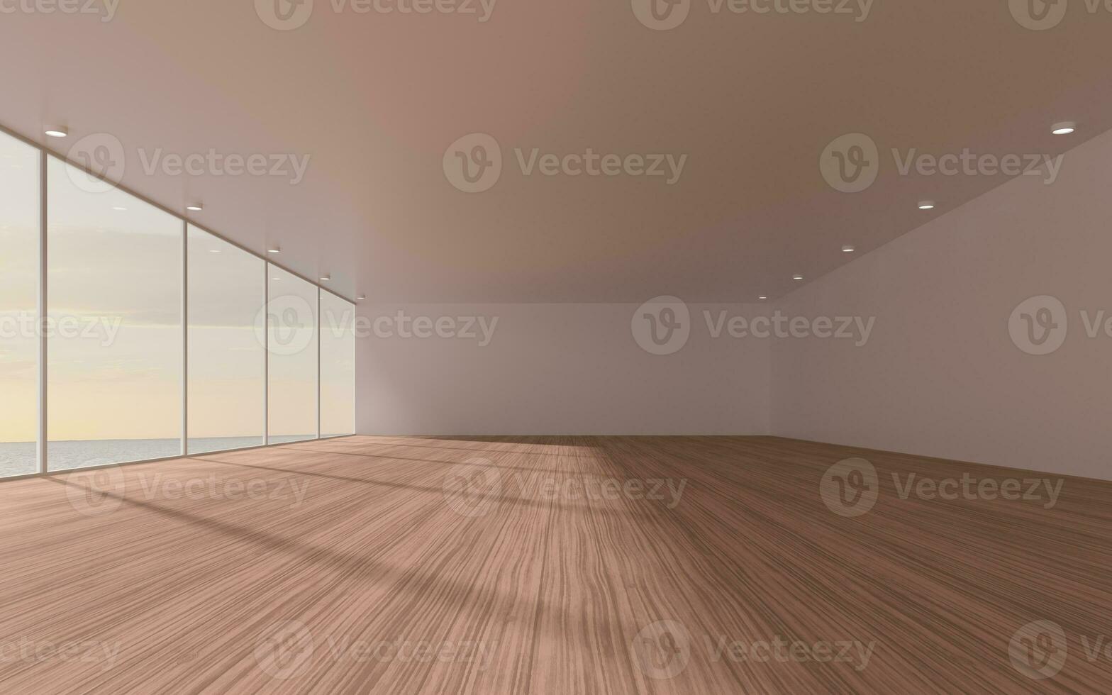 Empty room with wooden floor, 3d rendering. photo