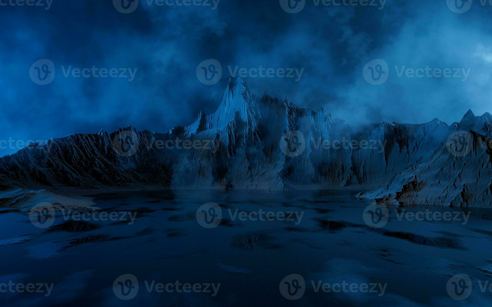 Smoke and mountains with dark background, 3d rendering. photo