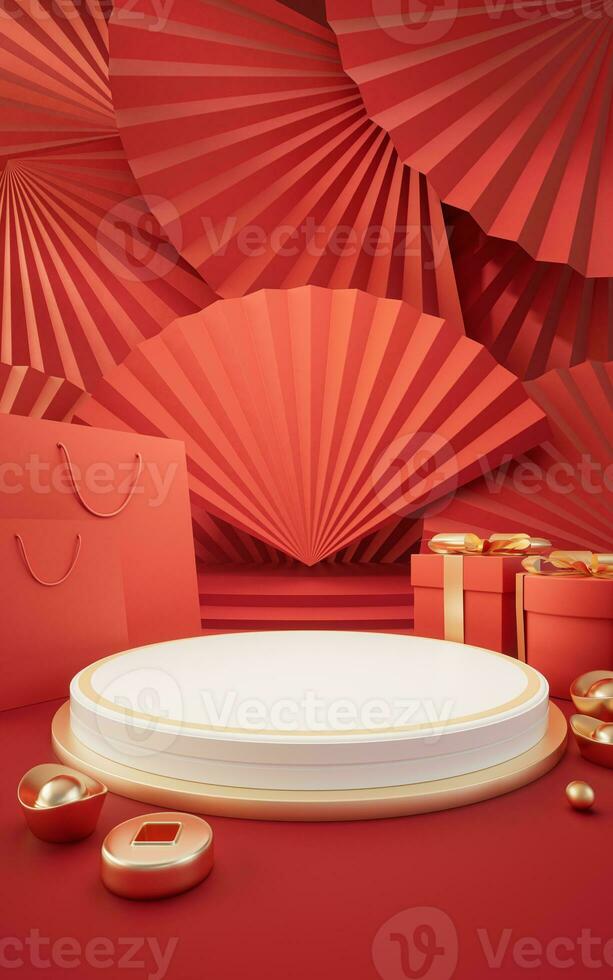 Empty stage with Chinese style background, 3d rendering. photo