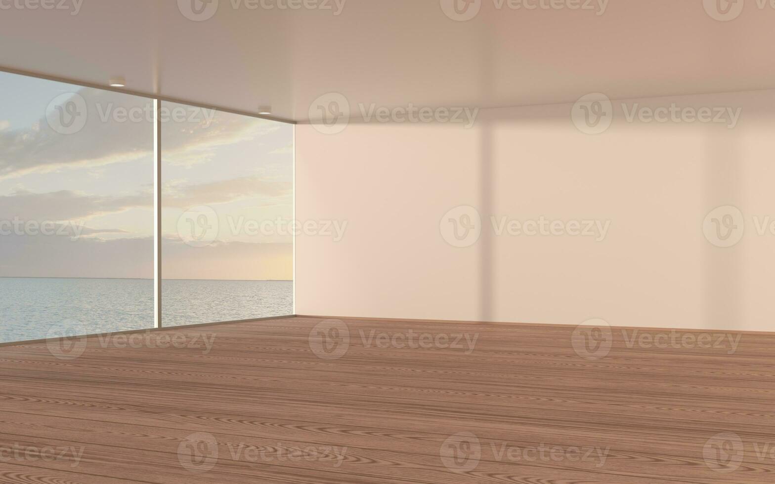 Empty room with wooden floor, 3d rendering. photo