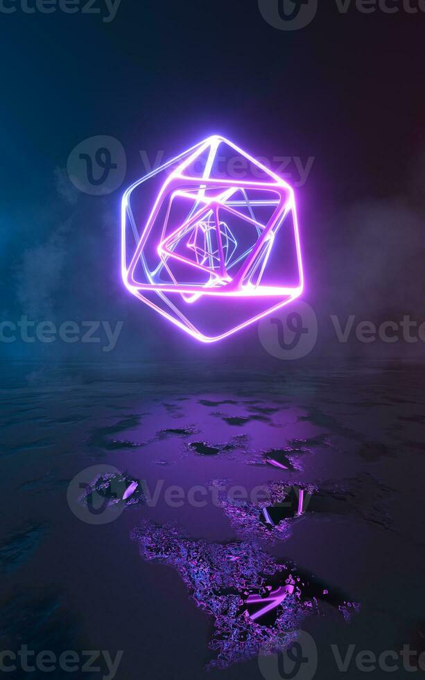 Abstract neon lines with dark background, 3d rendering. photo