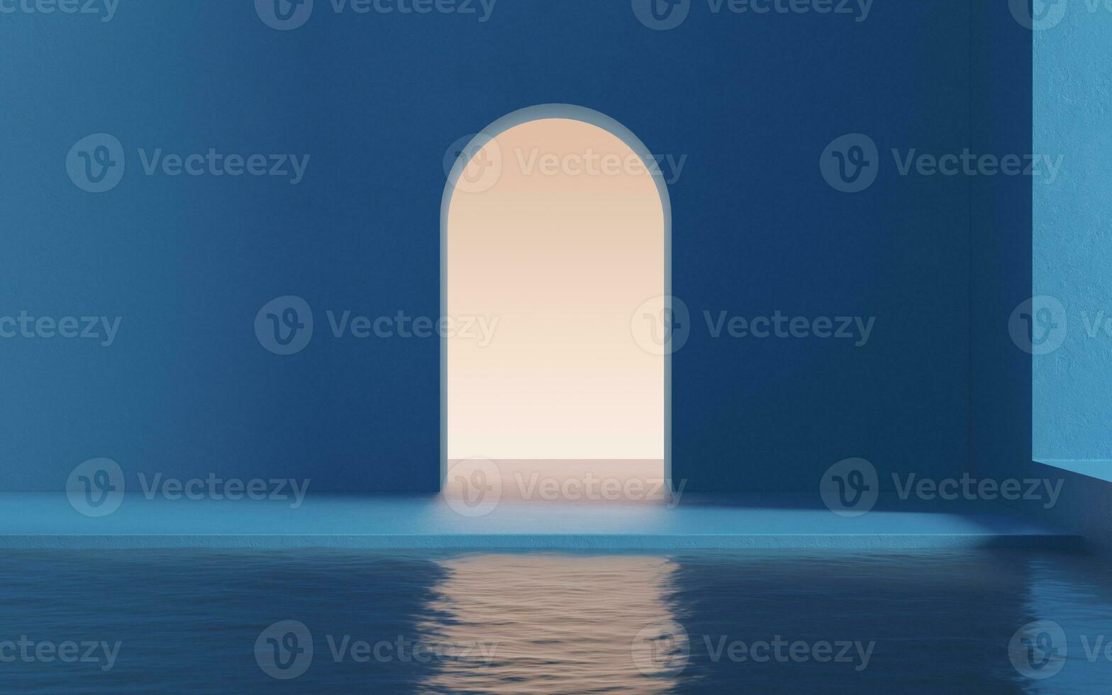 Floor and water in a empty room, 3d rendering. photo