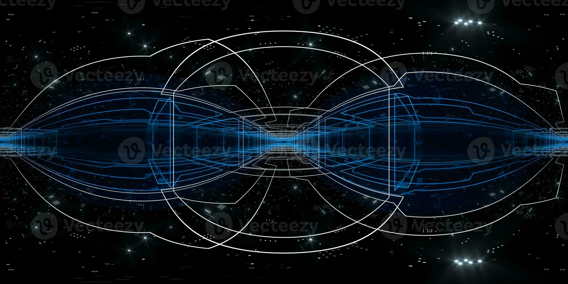 Dark tunnel with glowing neon lines, 3d rendering. photo