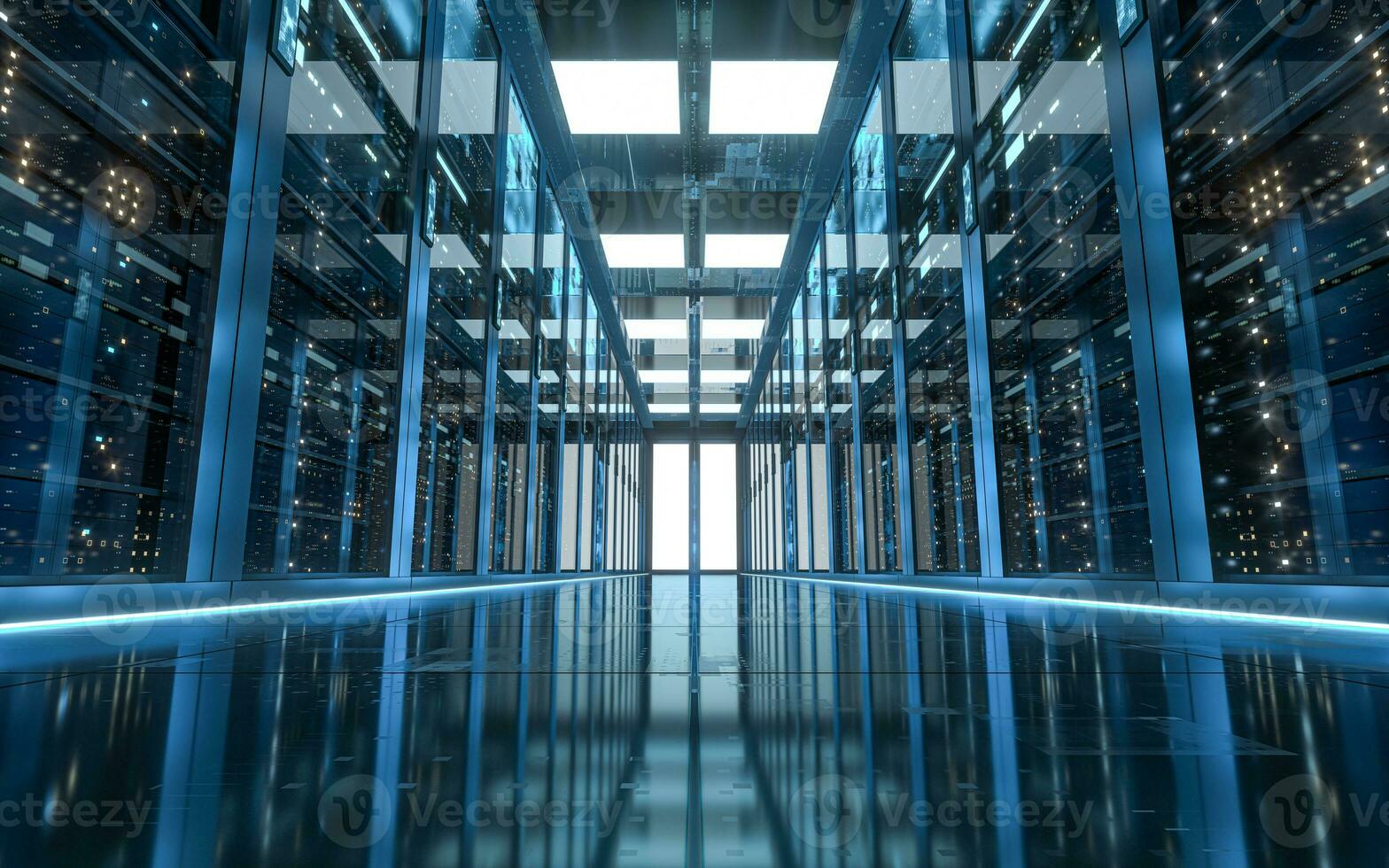 Server racks in computer network security server room data center, 3d rendering. photo