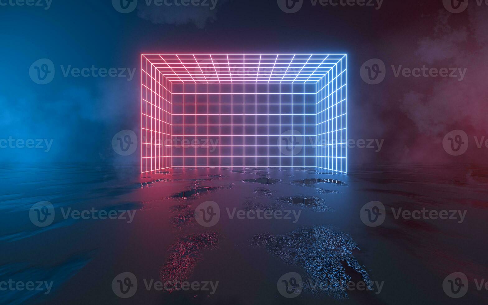 Grid lines and neon lines, 3d rendering. photo