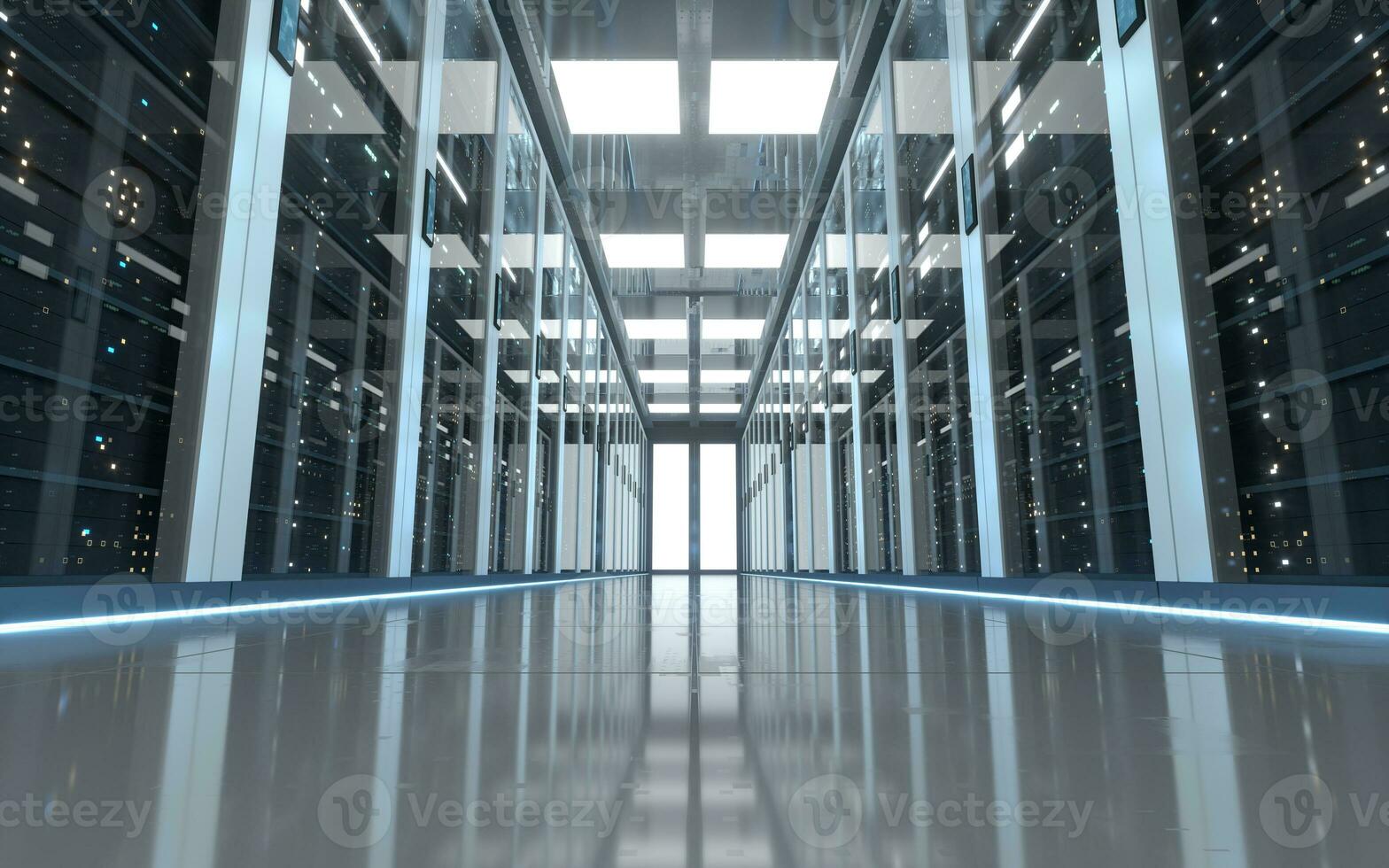 Server racks in computer network security server room data center, 3d rendering. photo