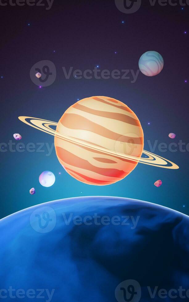 Cartoon style planet in the outer space, 3d rendering. photo