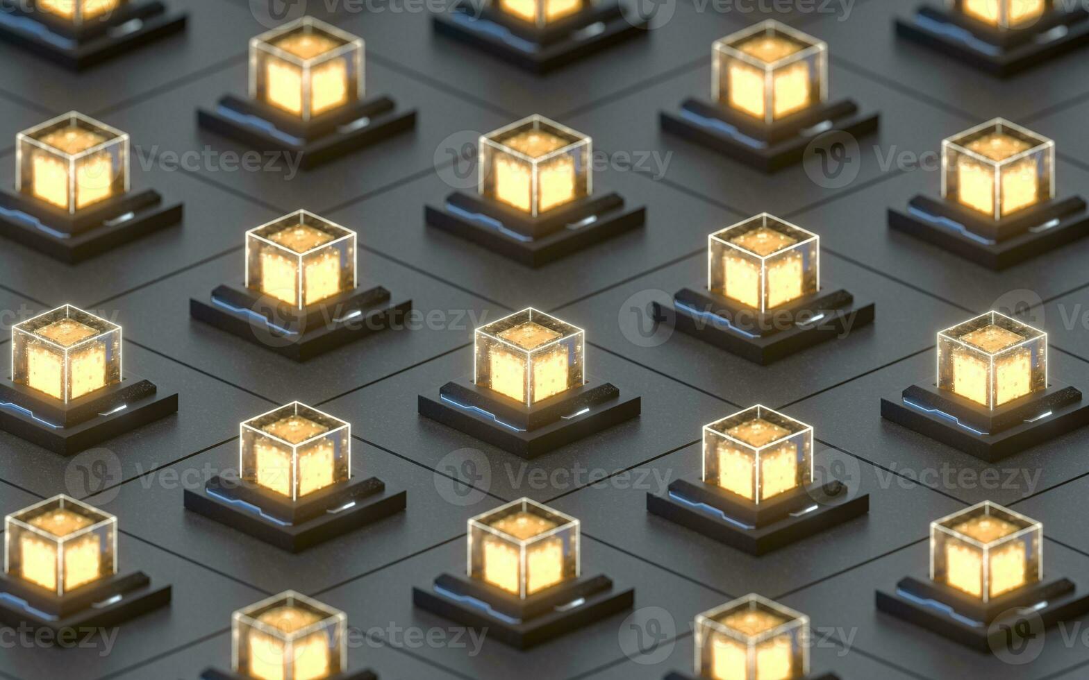 Creative electronics crystals cubes, 3d rendering. photo