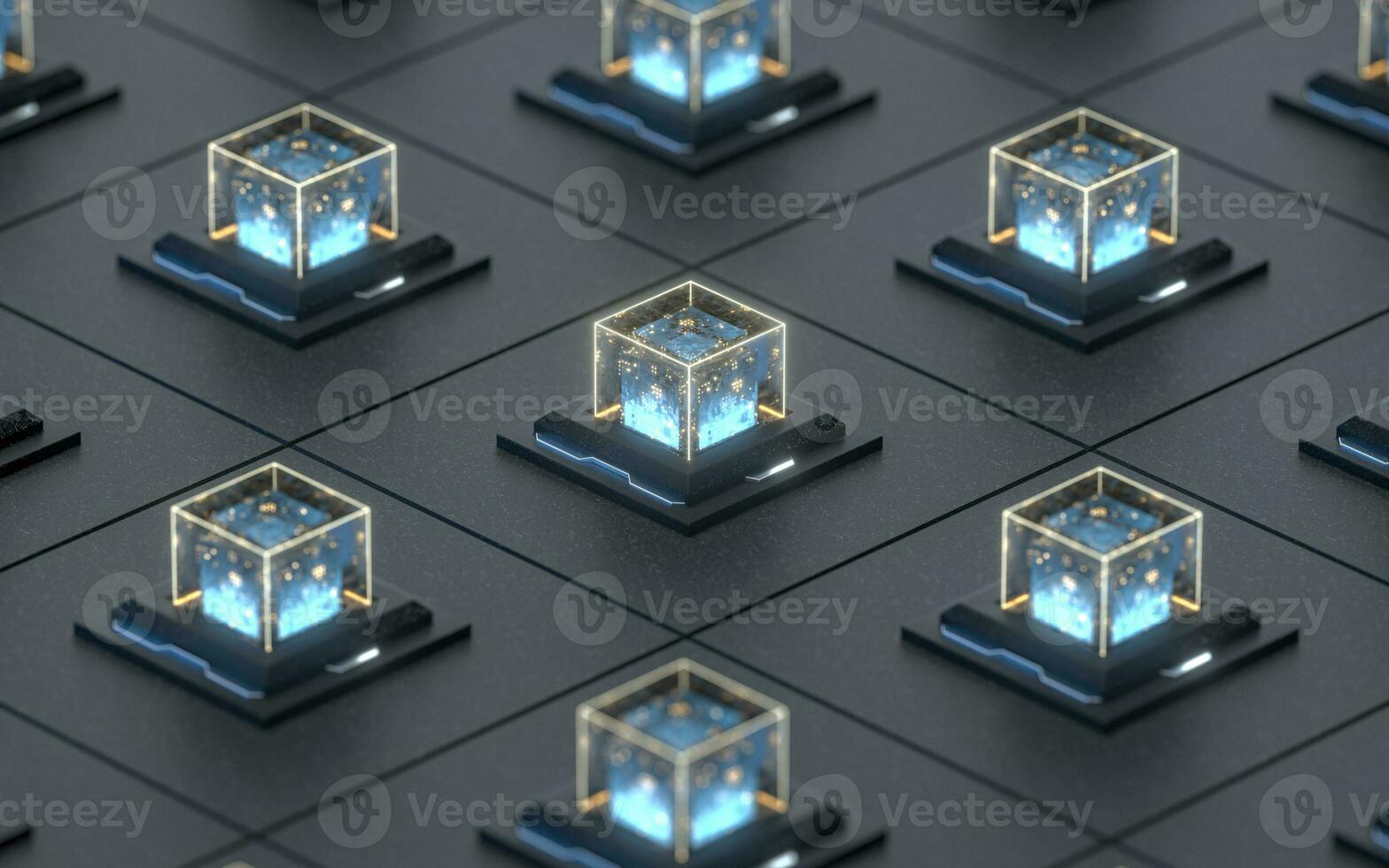 Creative electronics crystals cubes, 3d rendering. photo