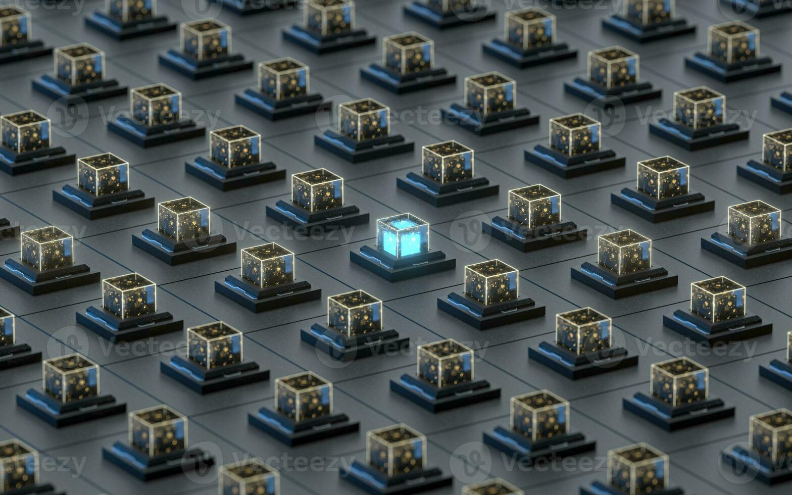 Creative electronics crystals cubes, 3d rendering. photo