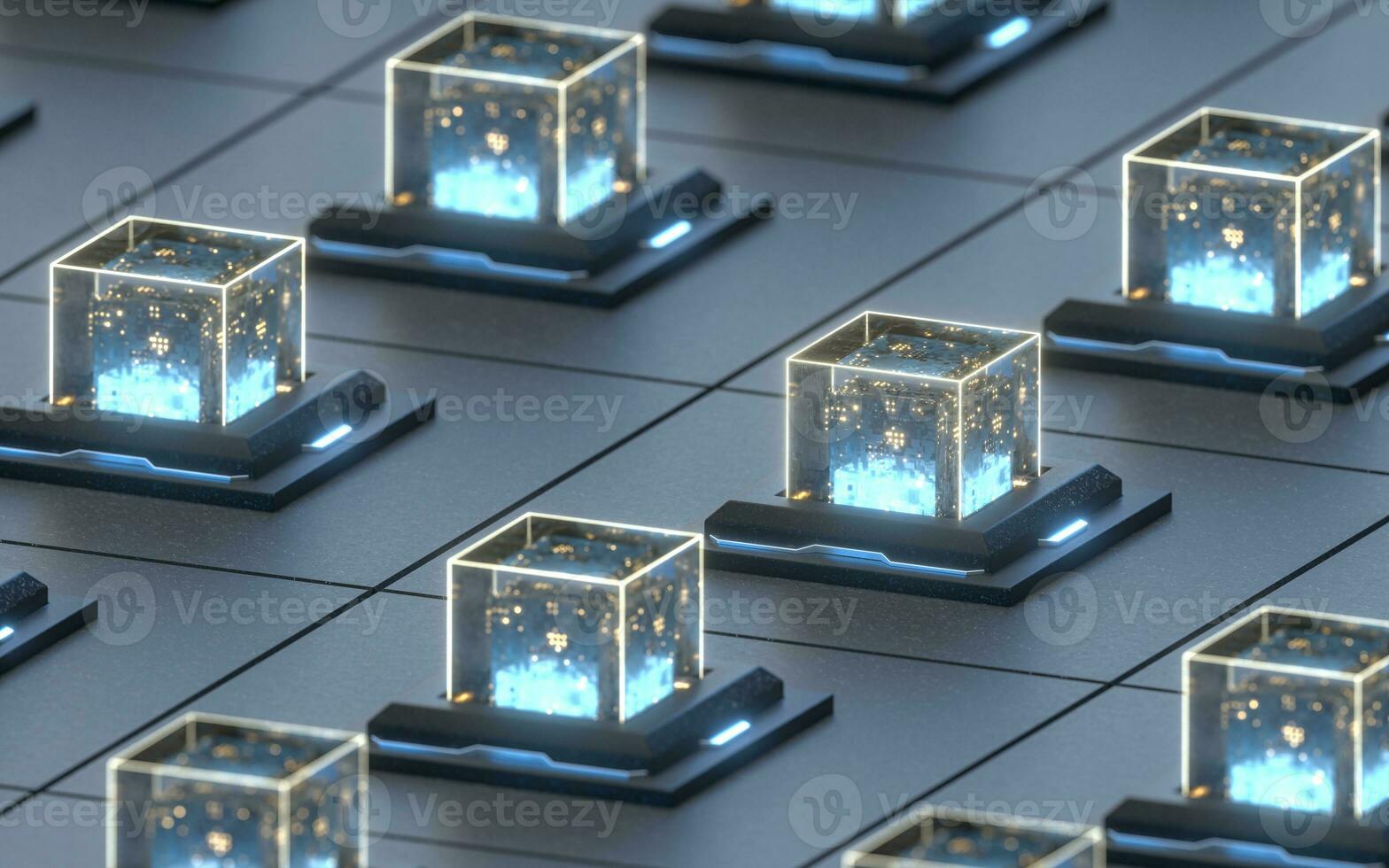 Creative electronics crystals cubes, 3d rendering. photo