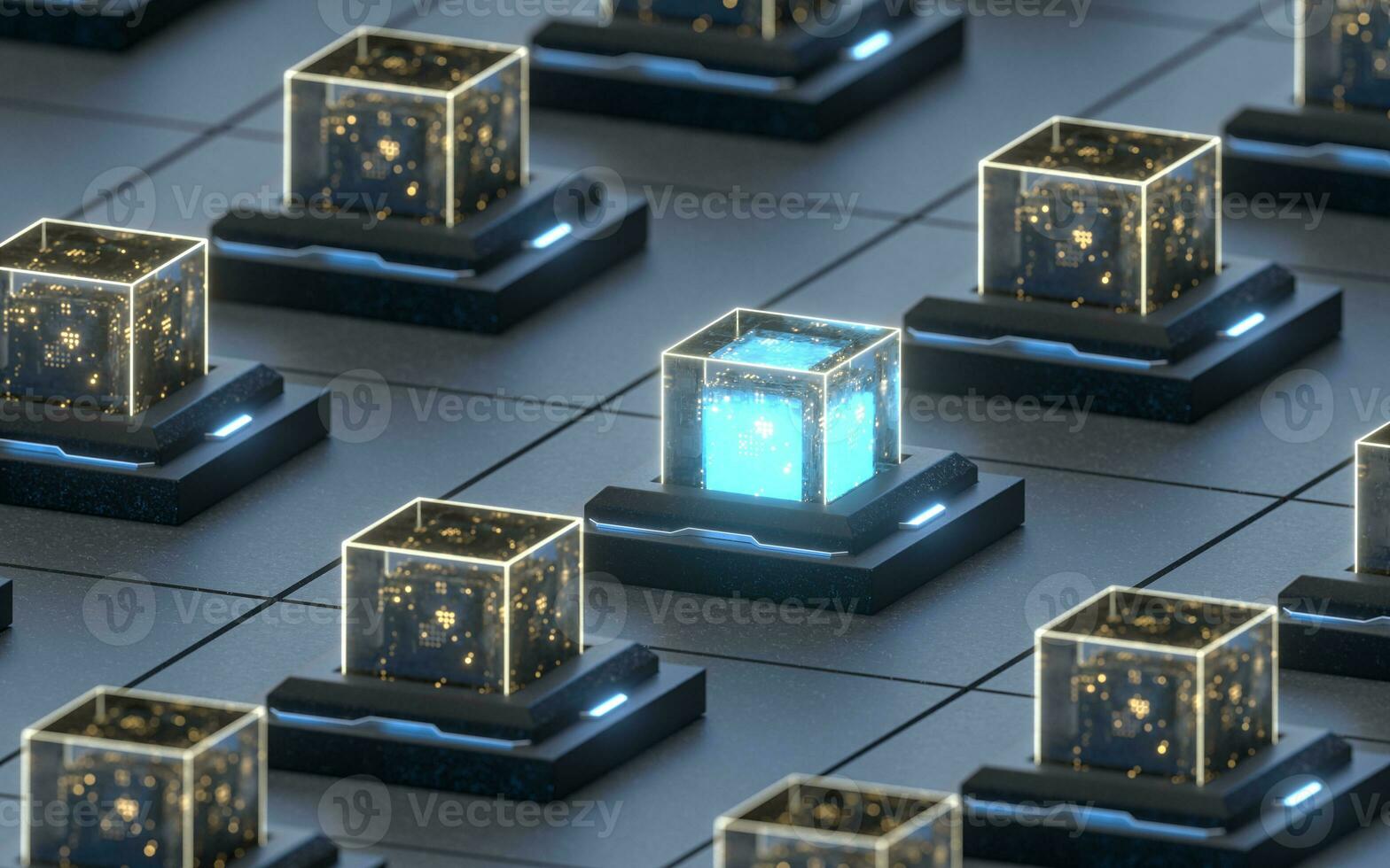 Creative electronics crystals cubes, 3d rendering. photo