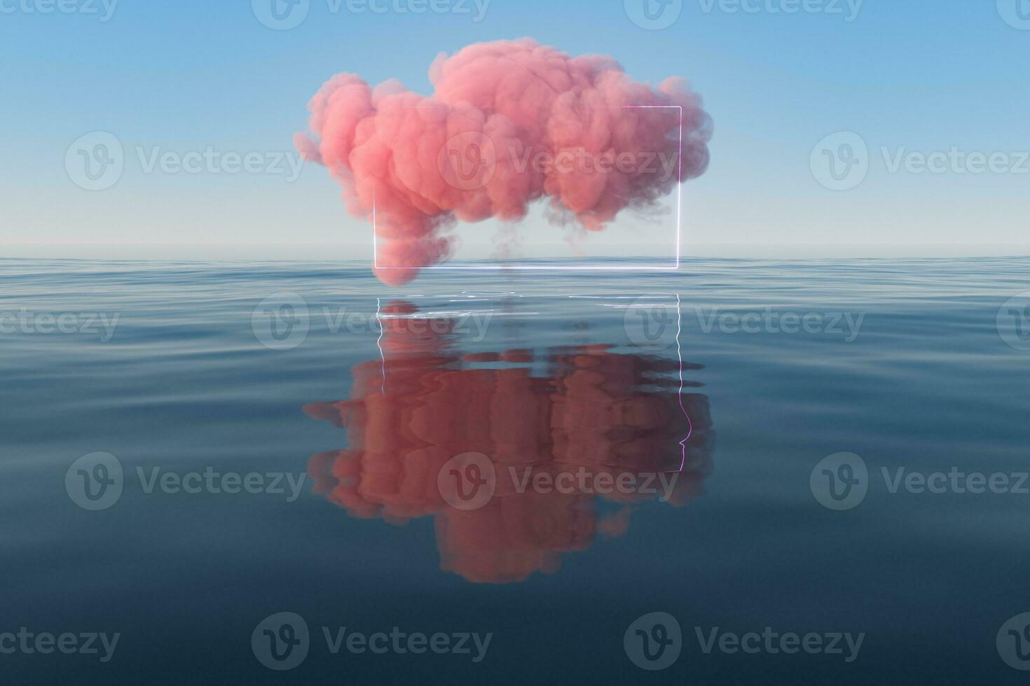 Cloud and geometric figure floating on the lake, 3d rendering. photo