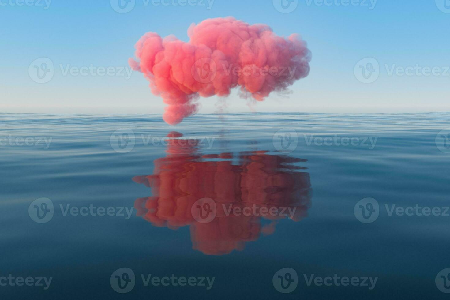 Cloud and geometric figure floating on the lake, 3d rendering. photo