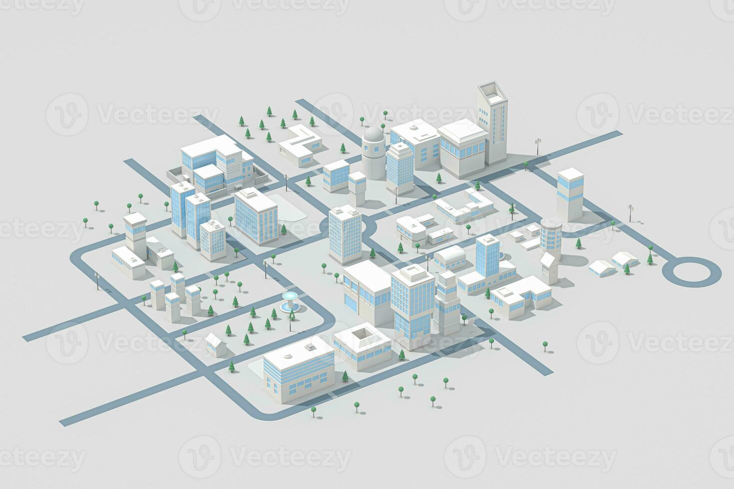 céntrico edificio, simulación ciudad, 3d representación. foto