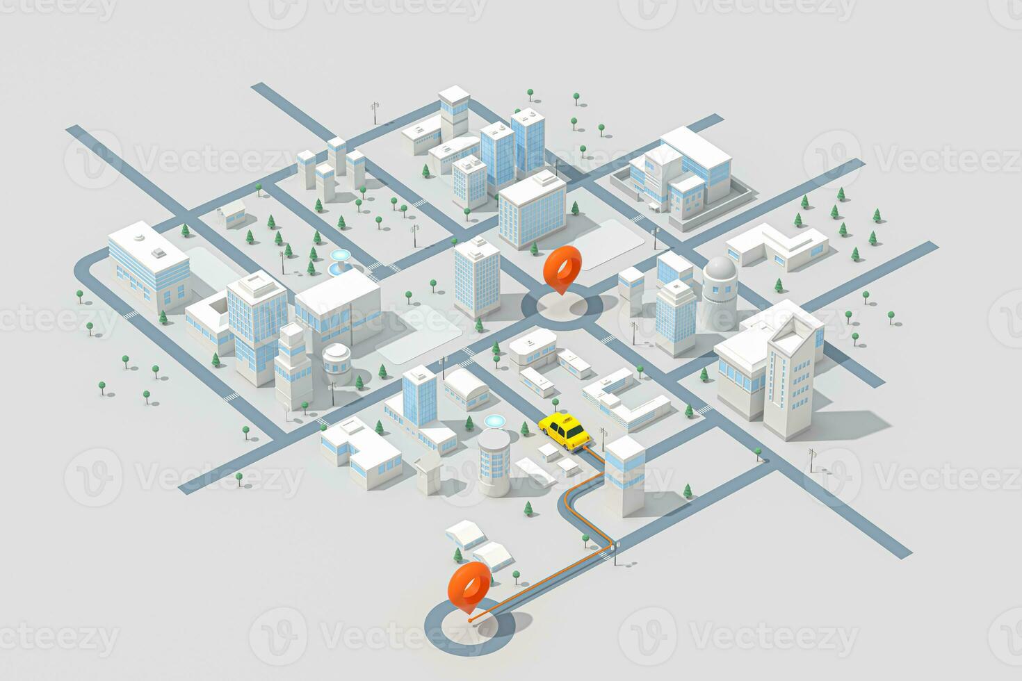 Mini-city with a taxi, transportation background, 3d rendering. photo