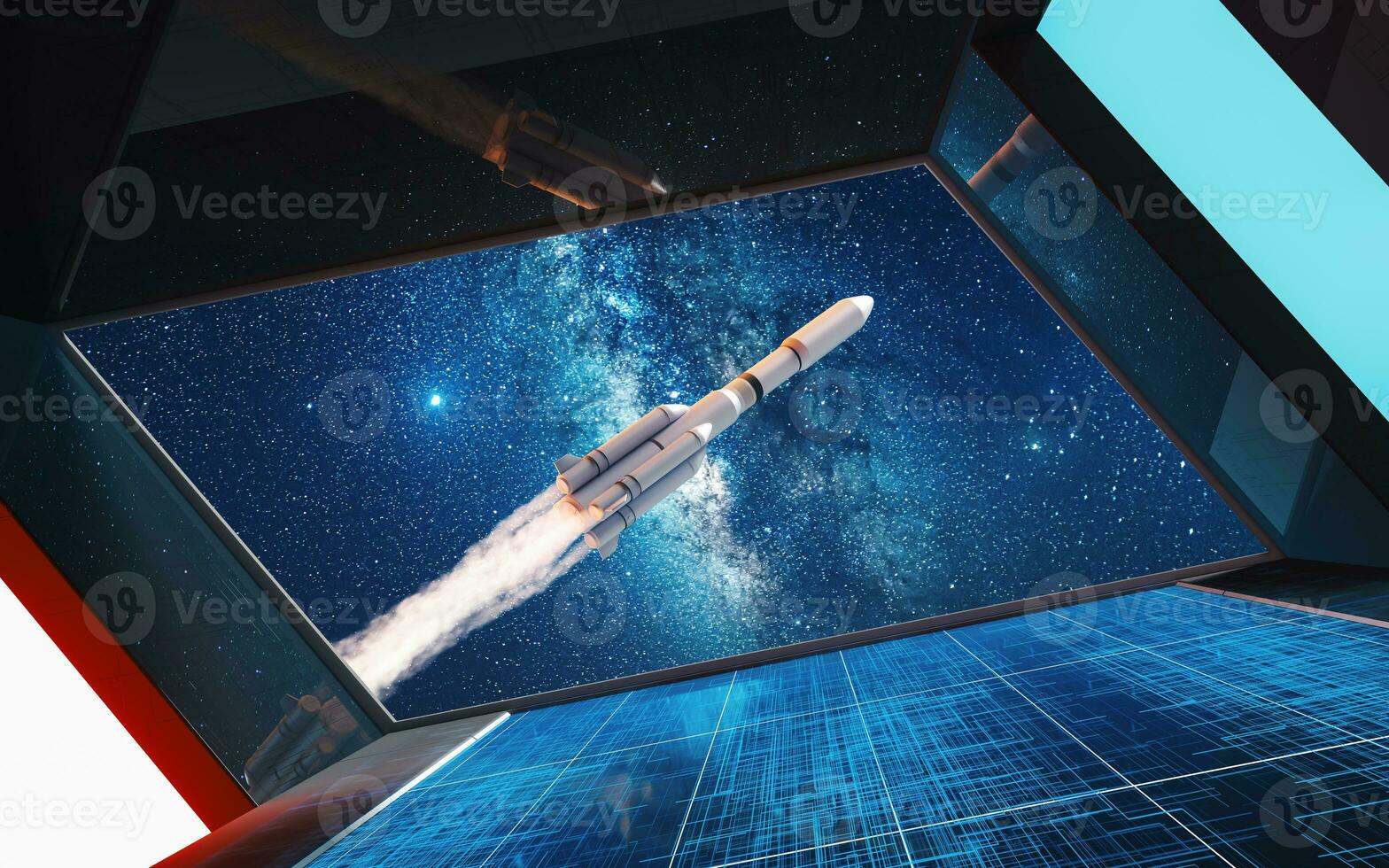Space station view of the rocket, 3d rendering. photo