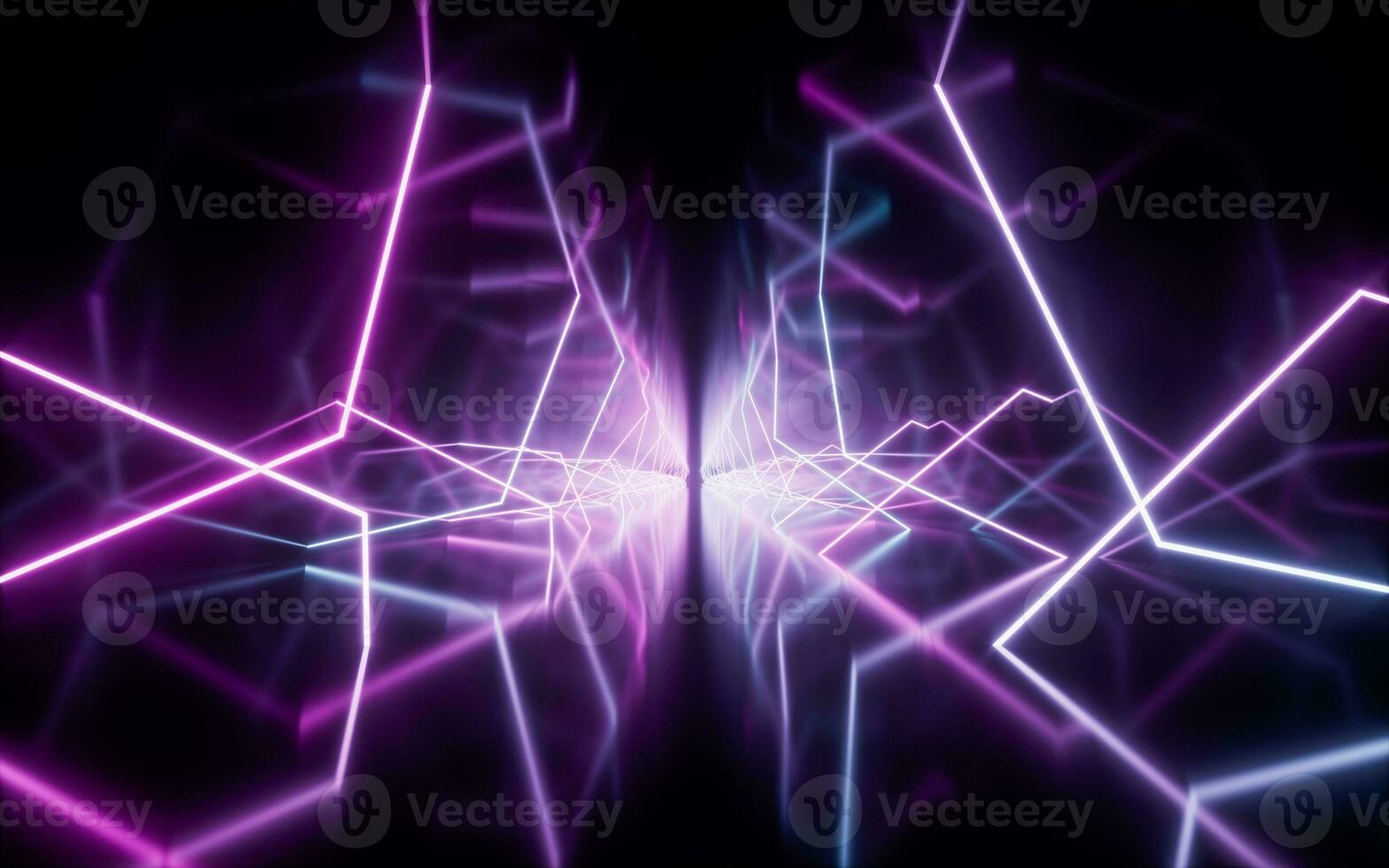 Glowing neon lines tunnel, 3d rendering. photo