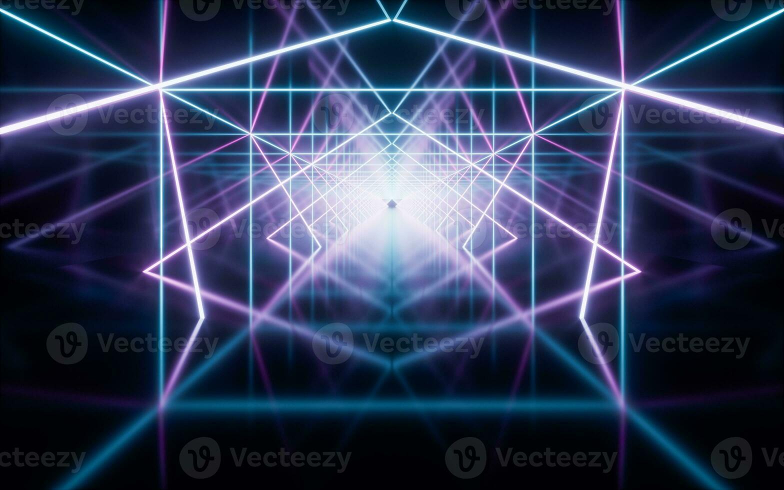 Glowing neon lines tunnel, 3d rendering. photo