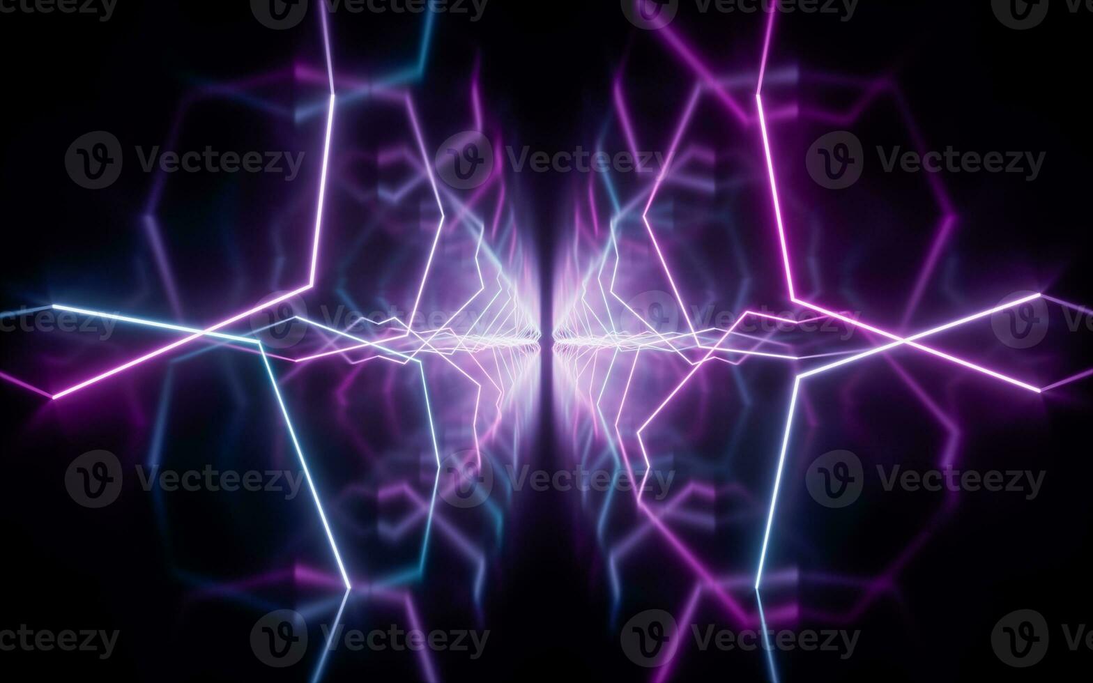 Glowing neon lines tunnel, 3d rendering. photo