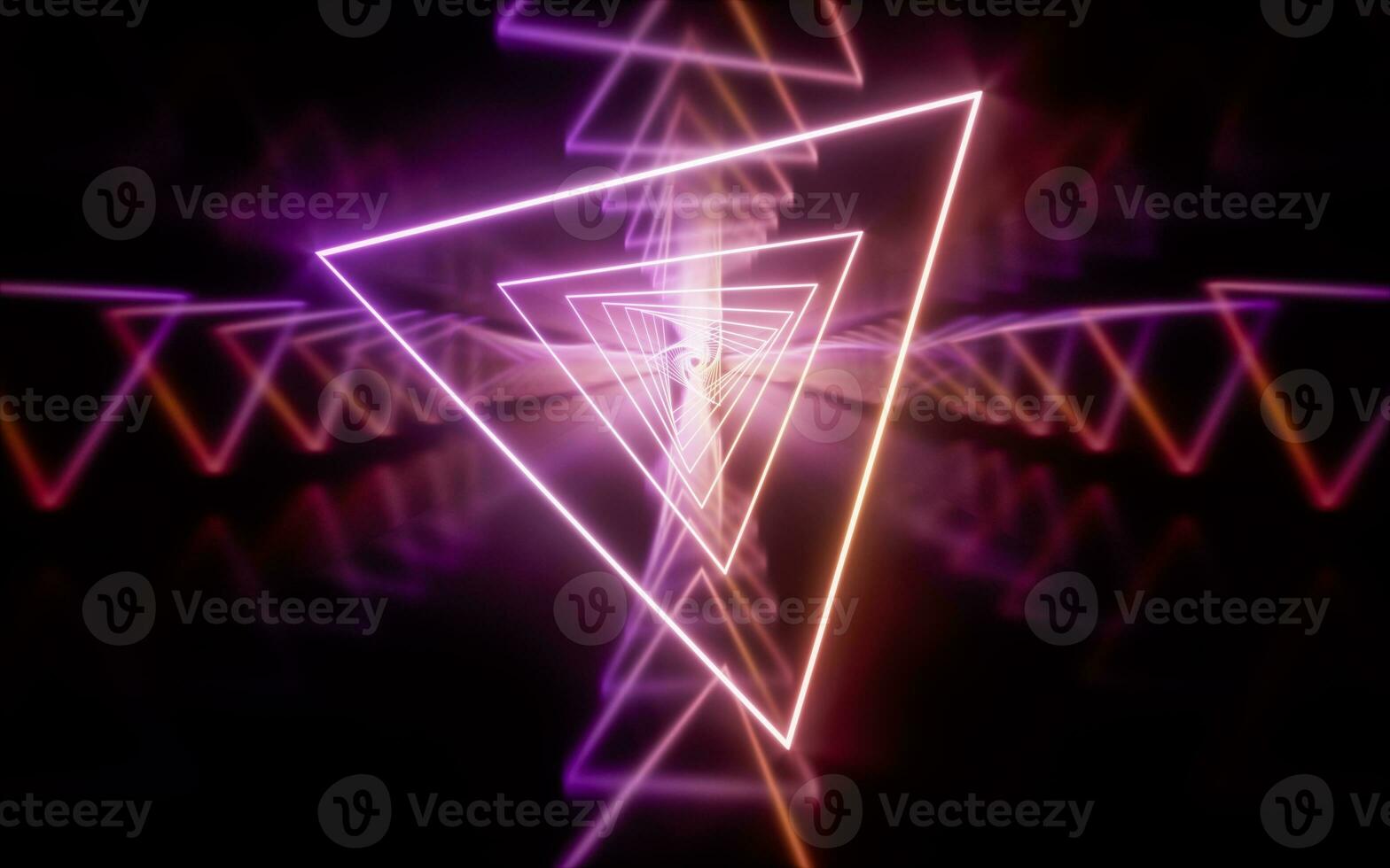 Glowing neon lines tunnel, 3d rendering. photo