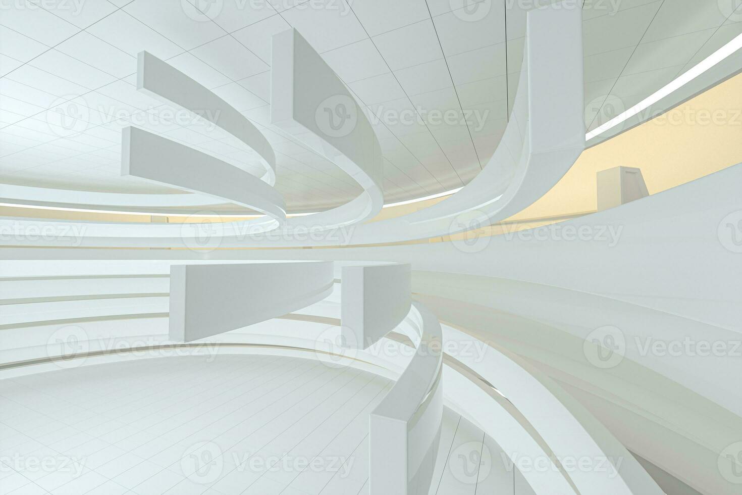 blanco redondo habitación, futurista estructura, 3d representación. foto