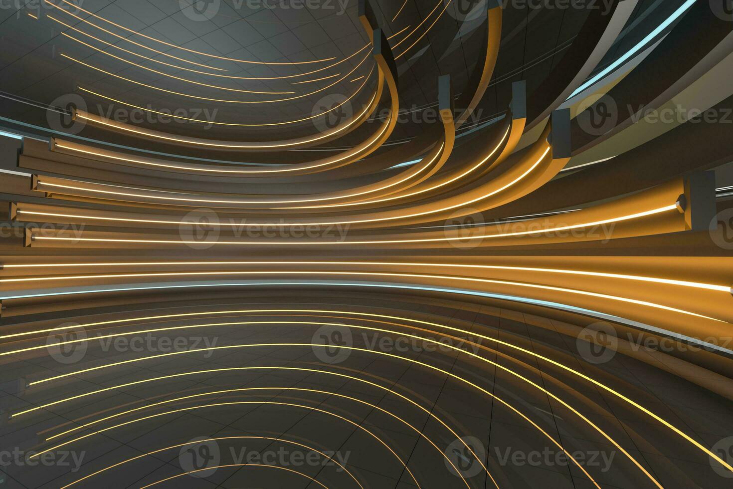 Round room with glowing neon, 3d rendering. photo