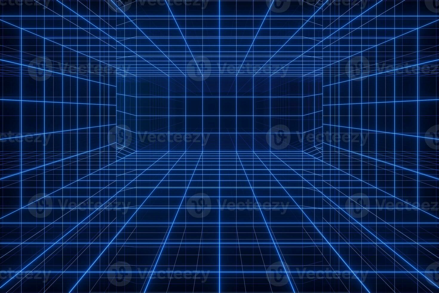 Empty cyberspace tunnel with glowing lines, 3d rendering. photo