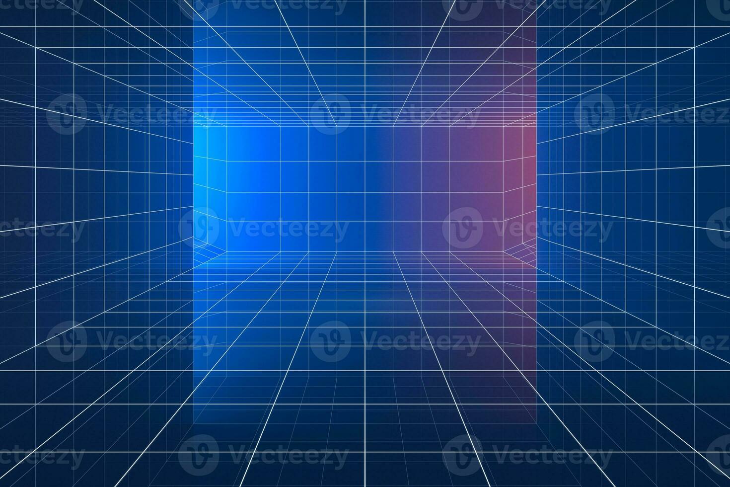 Empty cyberspace tunnel with glowing lines, 3d rendering. photo