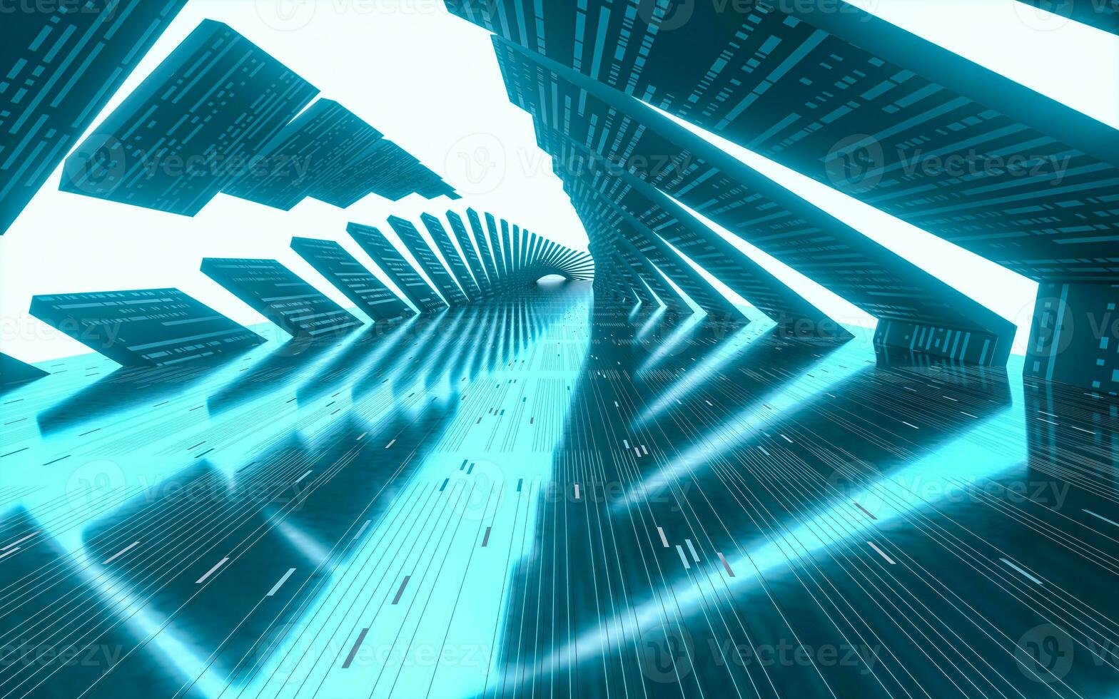 Empty tunnel with technology lines, 3d rendering. photo