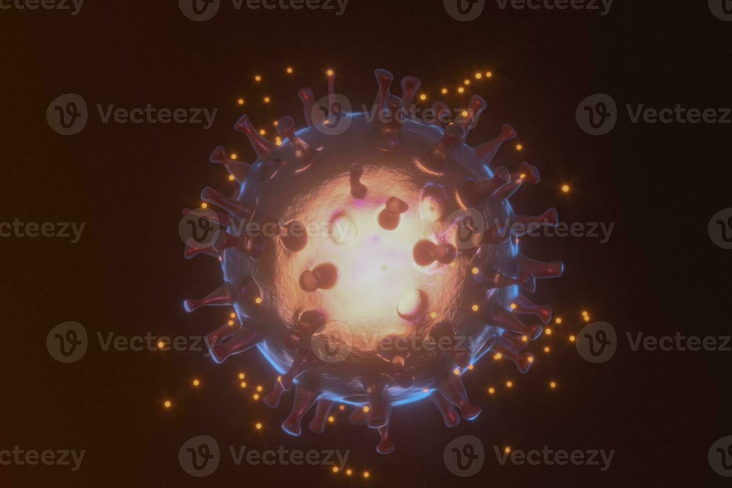 Dispersed corona viruses with dark background, 3d rendering photo