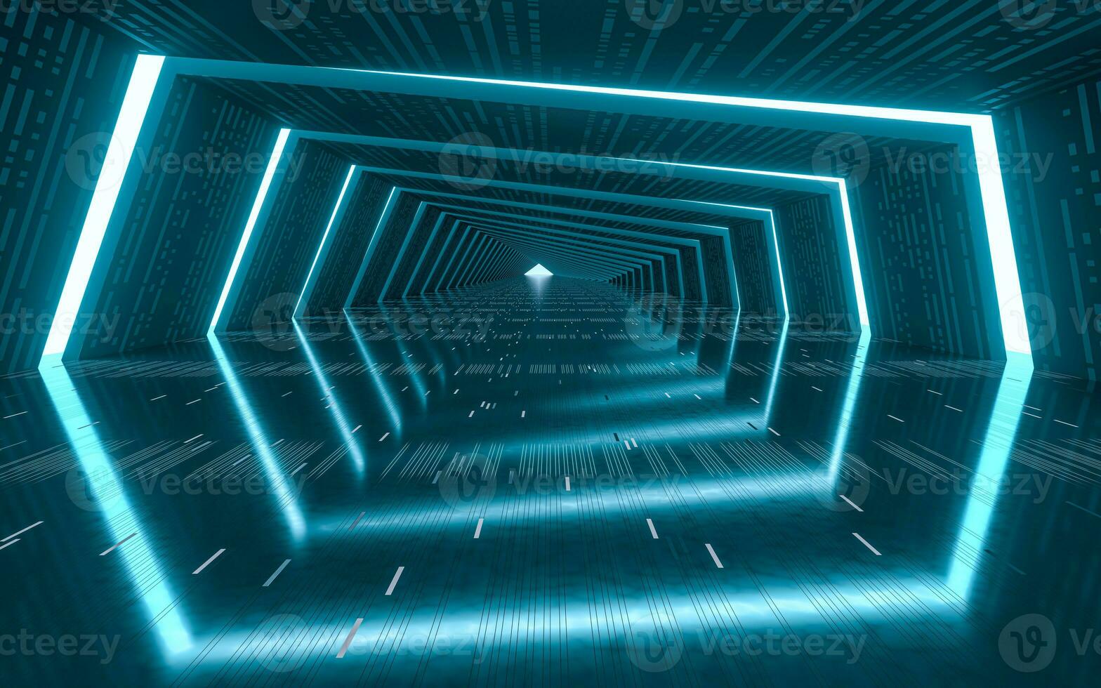 Empty tunnel with technology lines, 3d rendering. photo