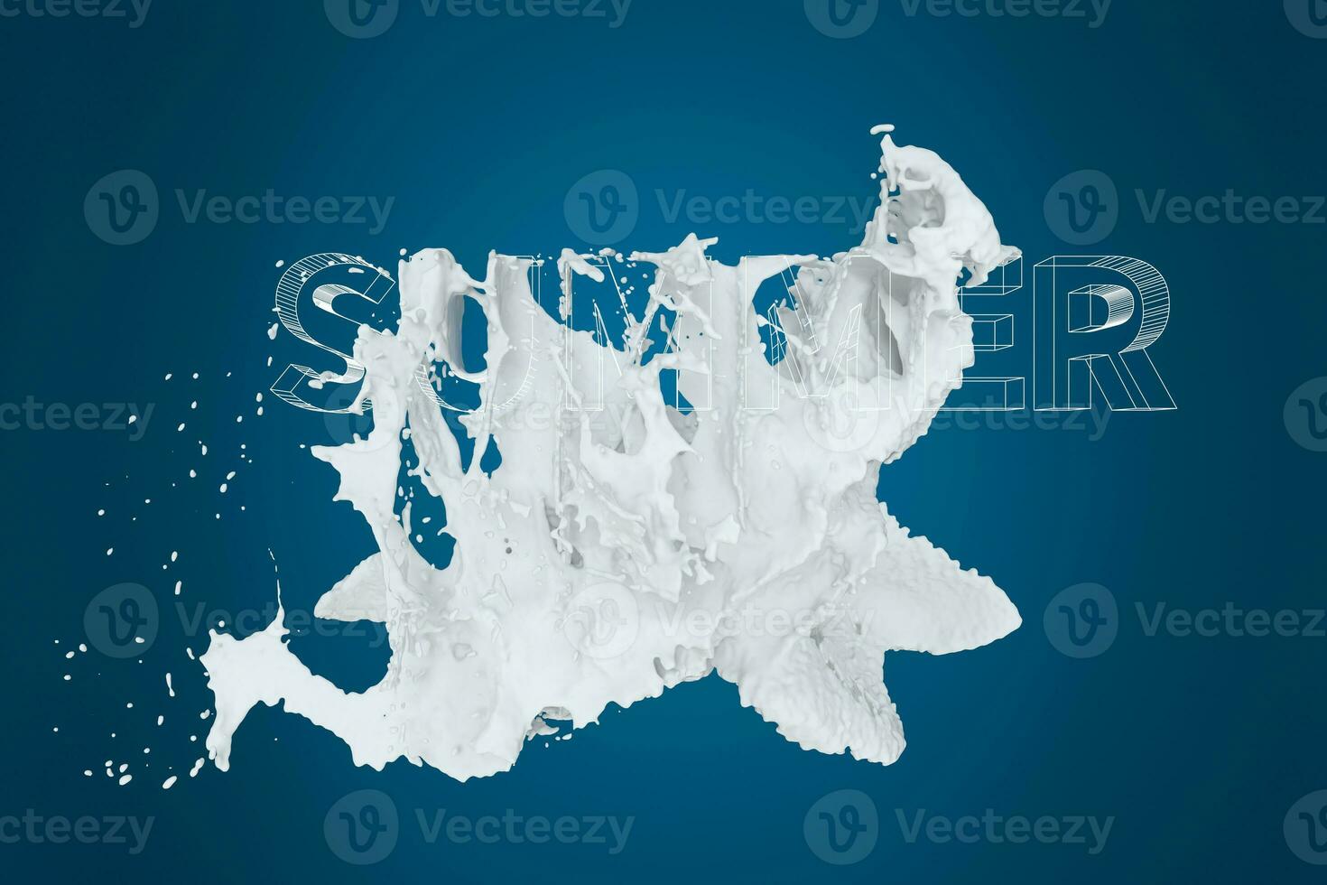 3D font of SUMMER with white liquid pouring down, 3d rendering. photo