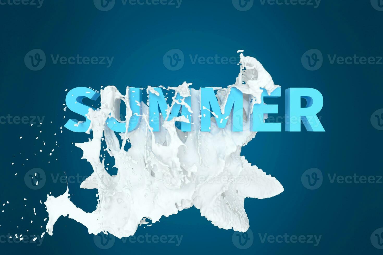 3D font of SUMMER with white liquid pouring down, 3d rendering. photo