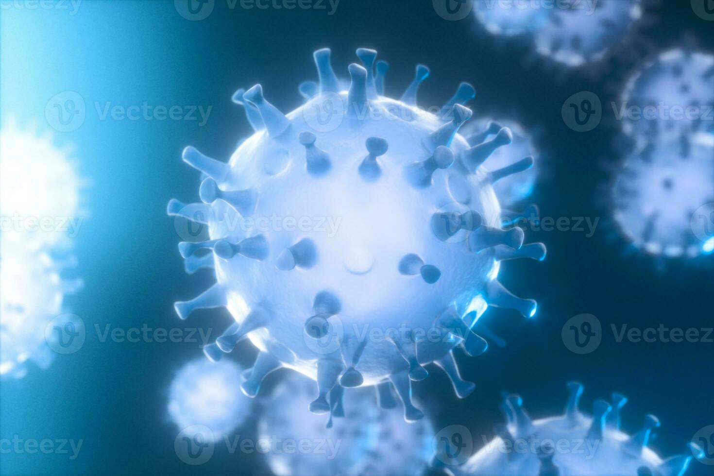 Dispersed corona viruses with dark background, 3d rendering photo