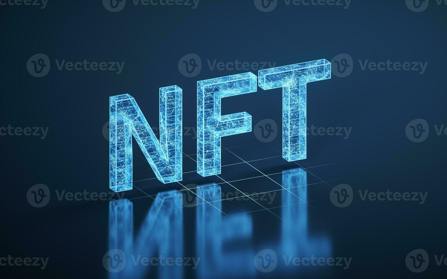 NFT nonfungible tokens concept with dark background, 3d rendering. photo