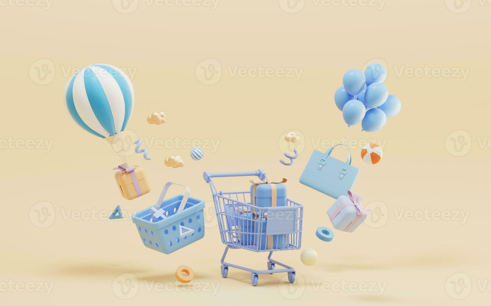 Shopping and gifts, shopping theme, 3d rendering. photo