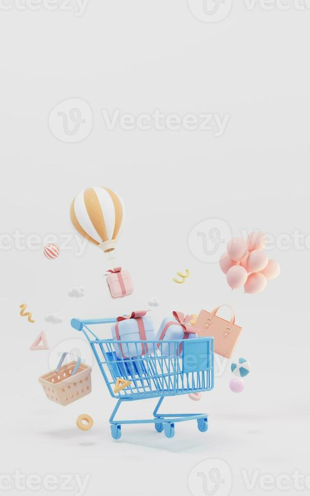 Shopping and gifts, shopping theme, 3d rendering. photo