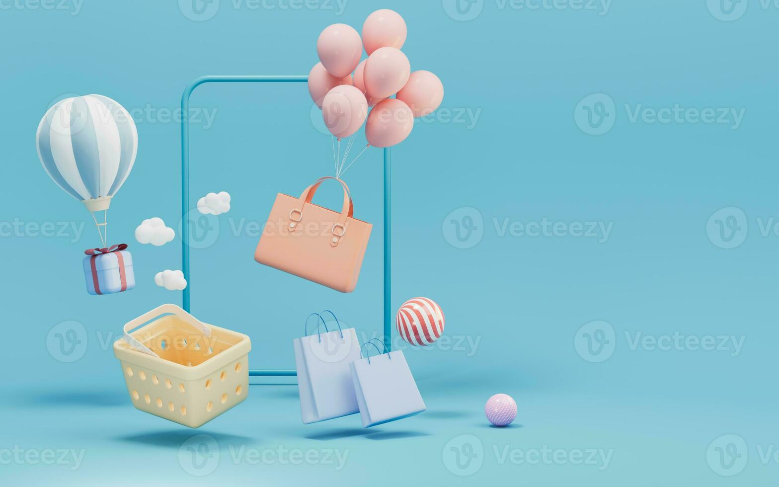 Shopping and gifts, shopping theme, 3d rendering. photo