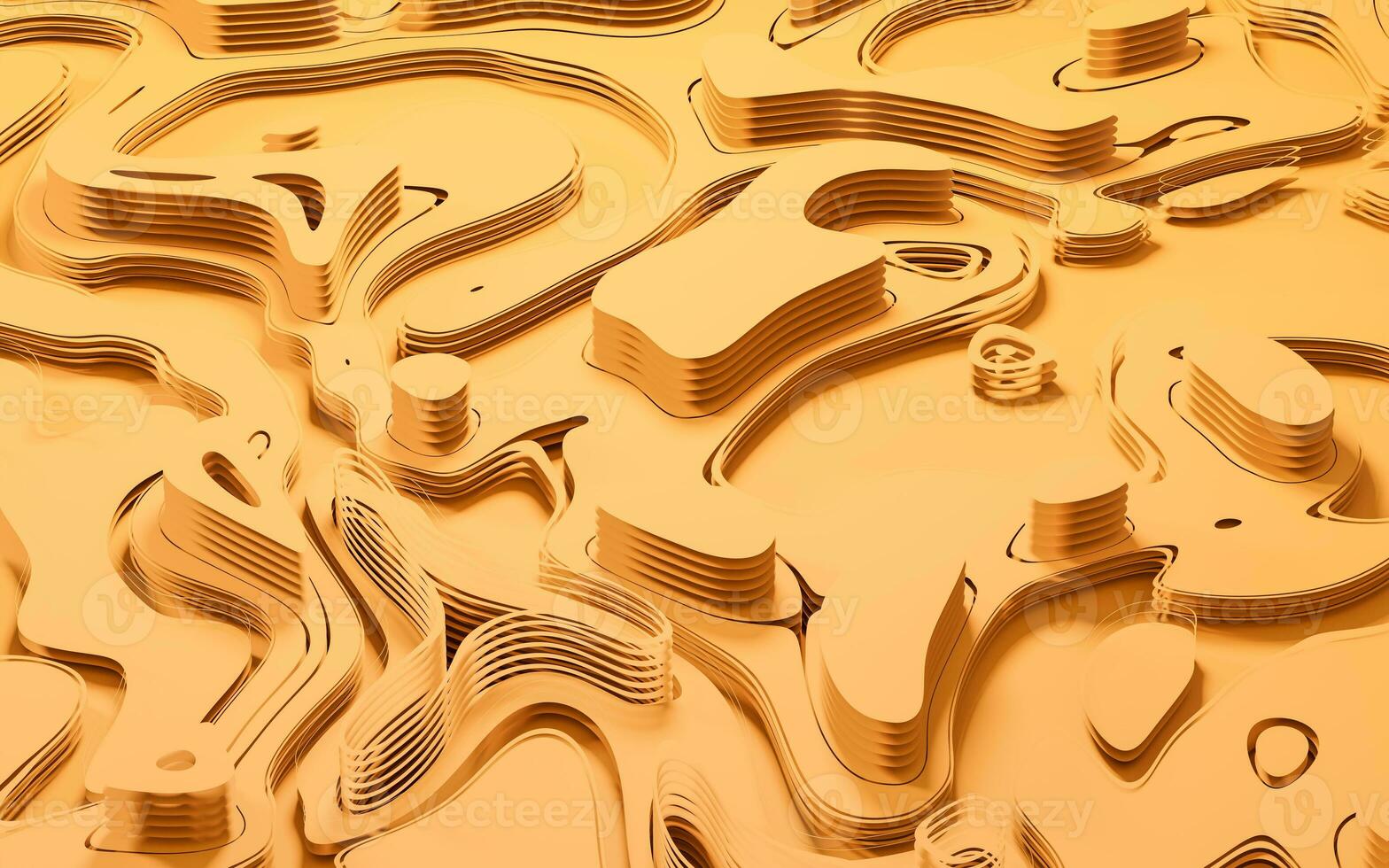 Wave pattern paper cut background, 3d rendering. photo