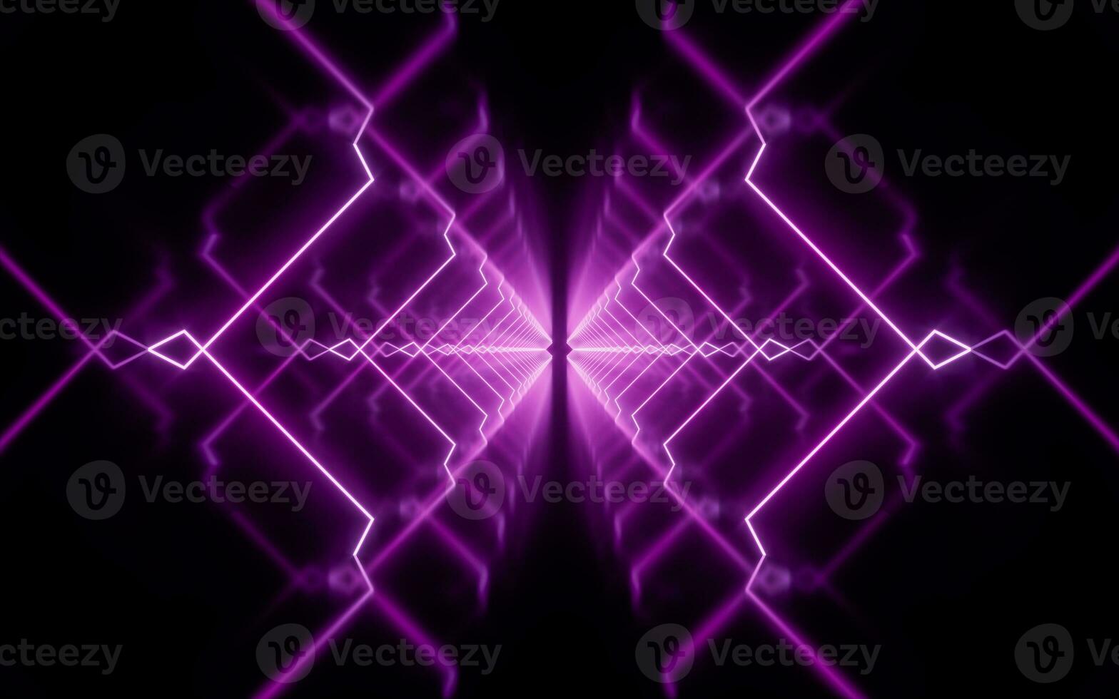 Glowing neon lines tunnel, 3d rendering. photo