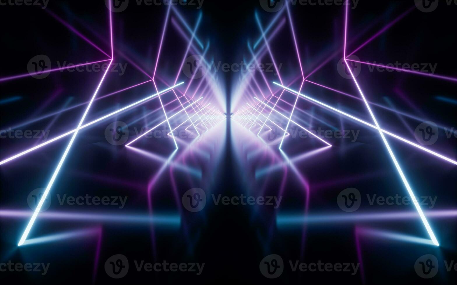 Glowing neon lines tunnel, 3d rendering. photo