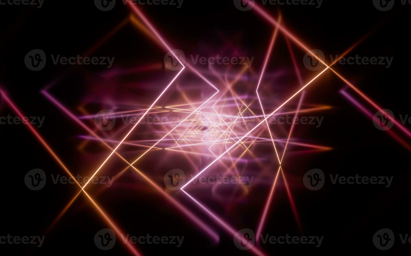Glowing neon lines tunnel, 3d rendering. photo