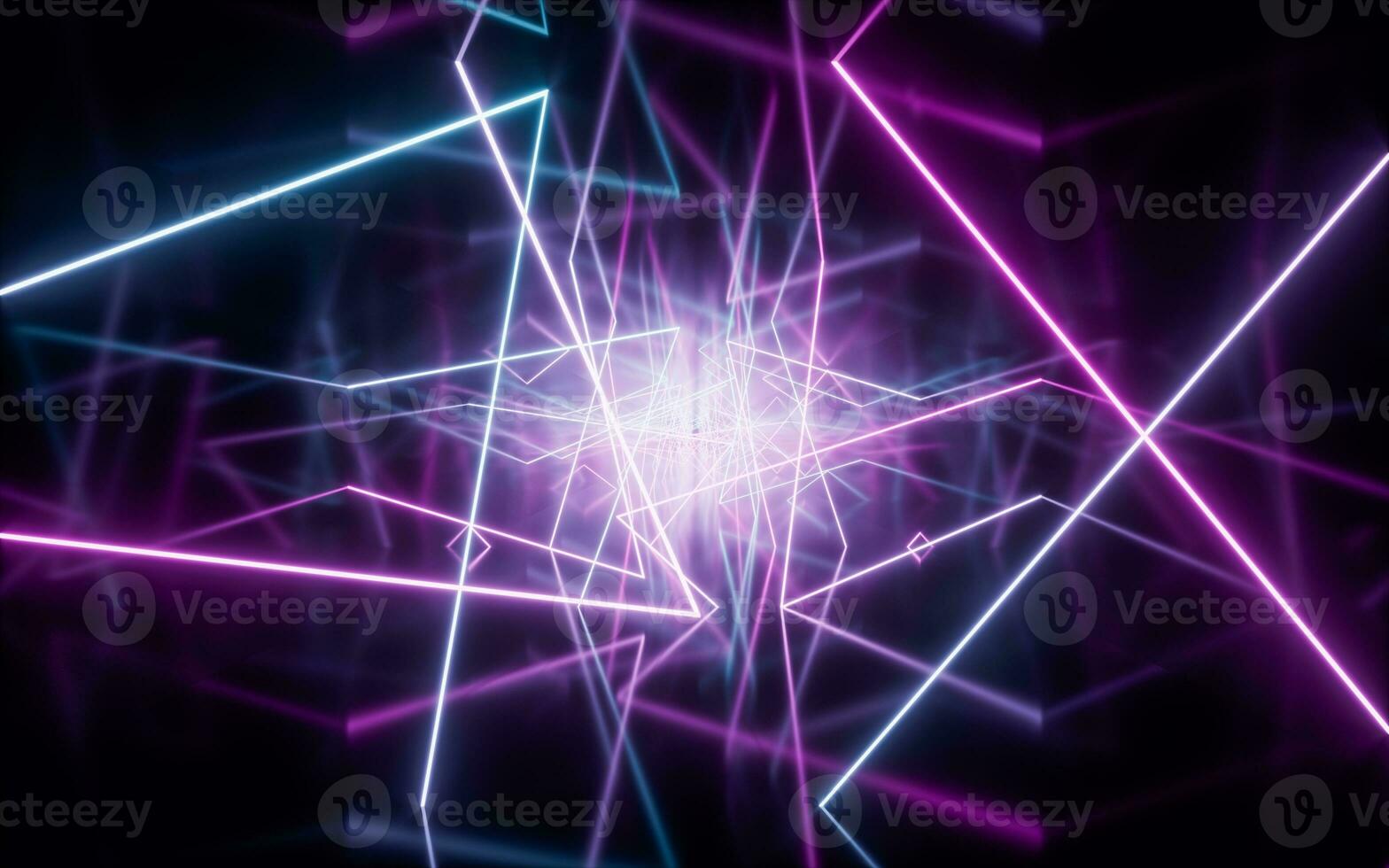 Glowing neon lines tunnel, 3d rendering. photo