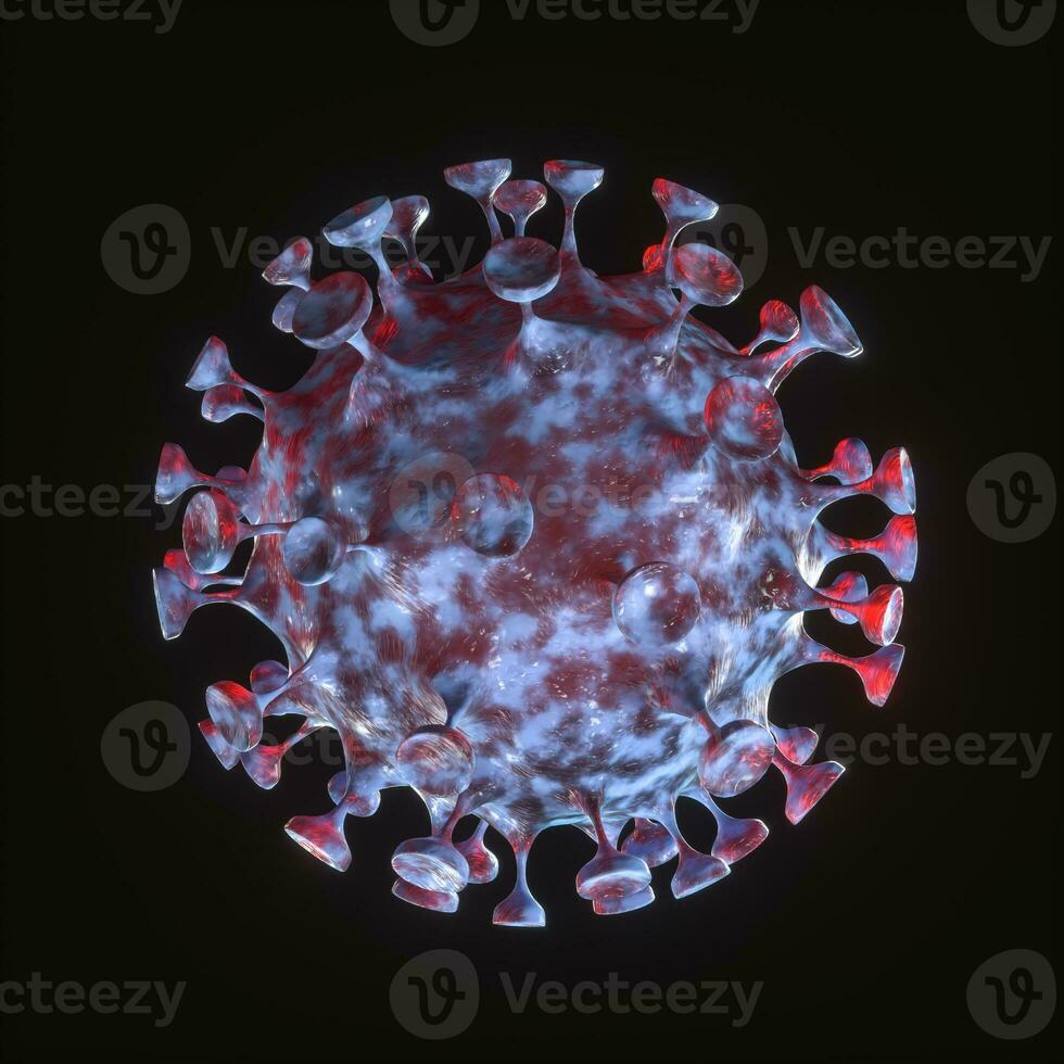 Dispersed corona viruses with dark background, 3d rendering photo